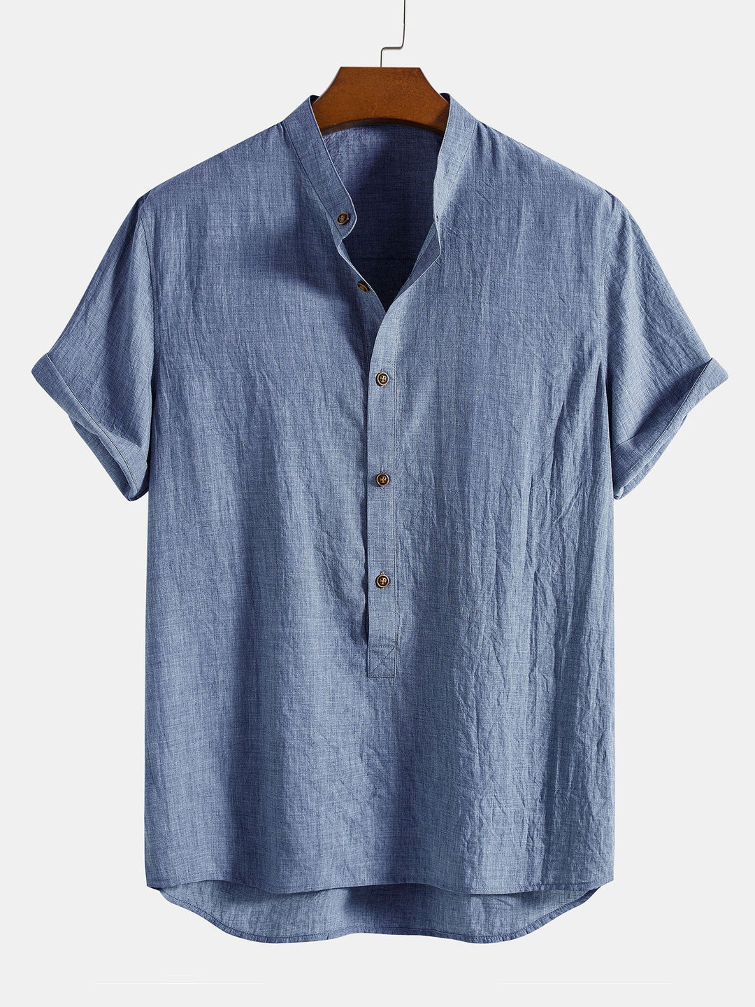 Korte Mouw Half Knop Vlieg Henley Kraag Shirt & Rechte Pijpen Linnen Broek