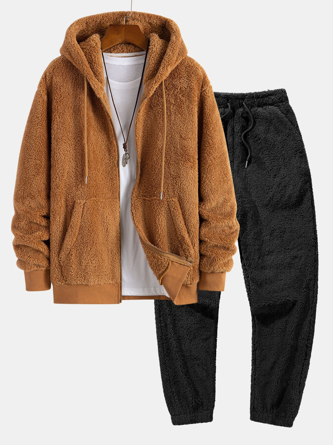 Teddy Zip Up Hooded Coat & Teddy Jogger Pants