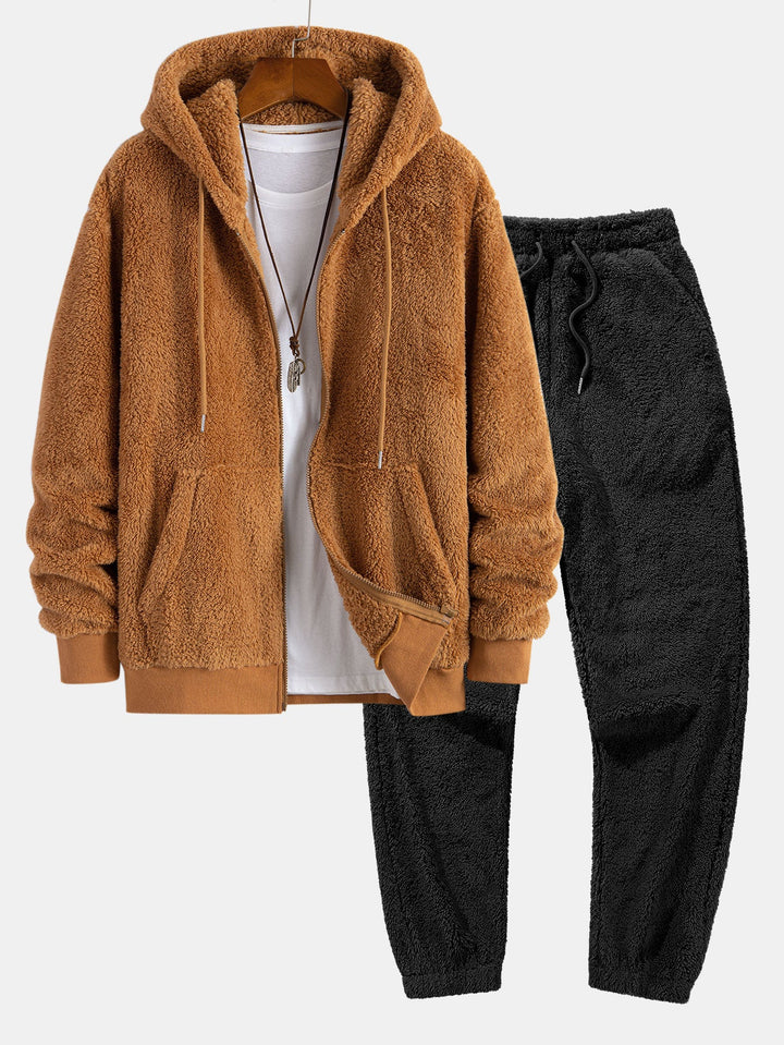 Teddy Zip Up Hooded Coat & Teddy Jogger Pants