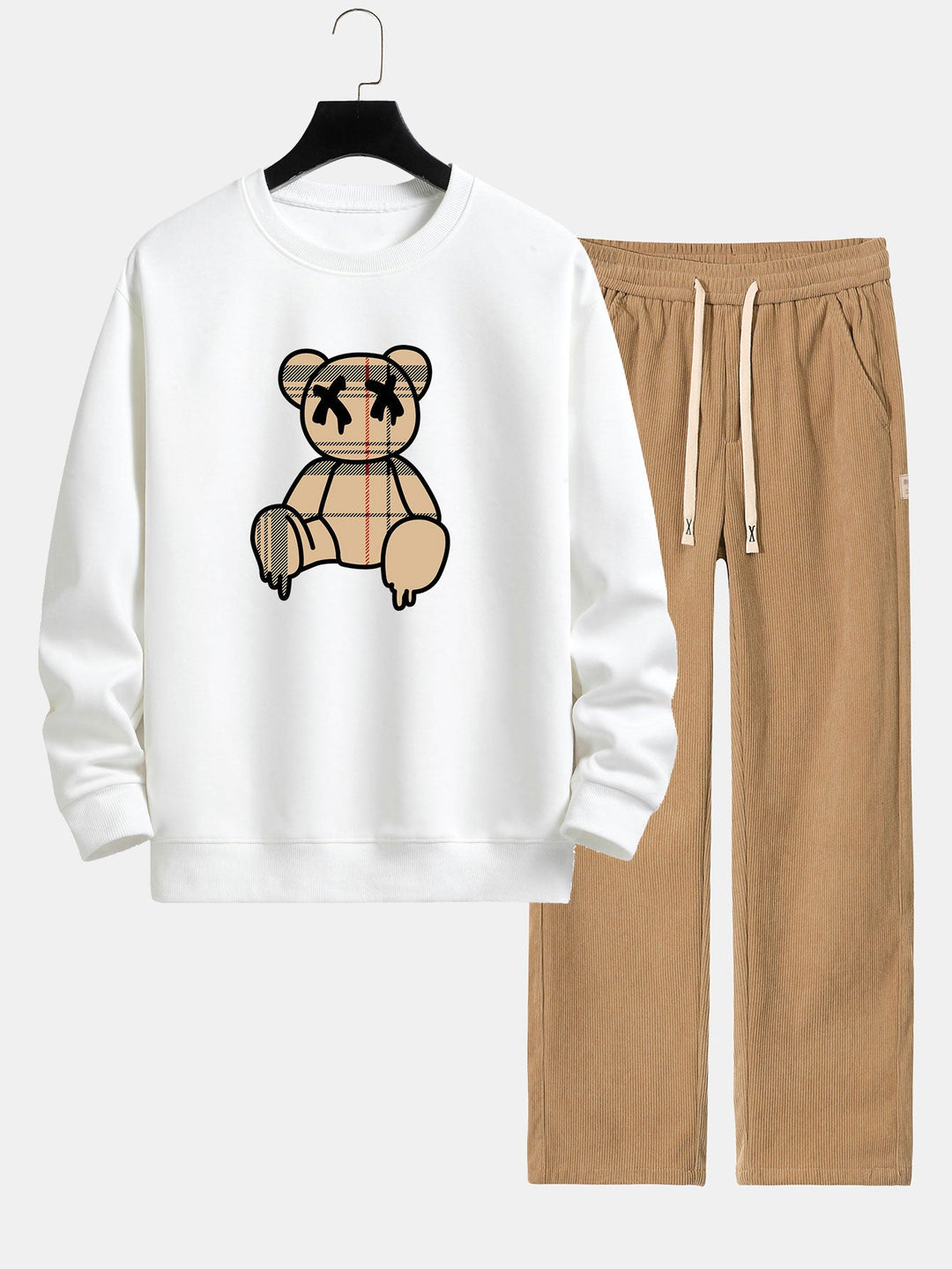 Geruite patroon oplosbare beerprint relax fit sweatshirt & rechte pijpen corduroy broek