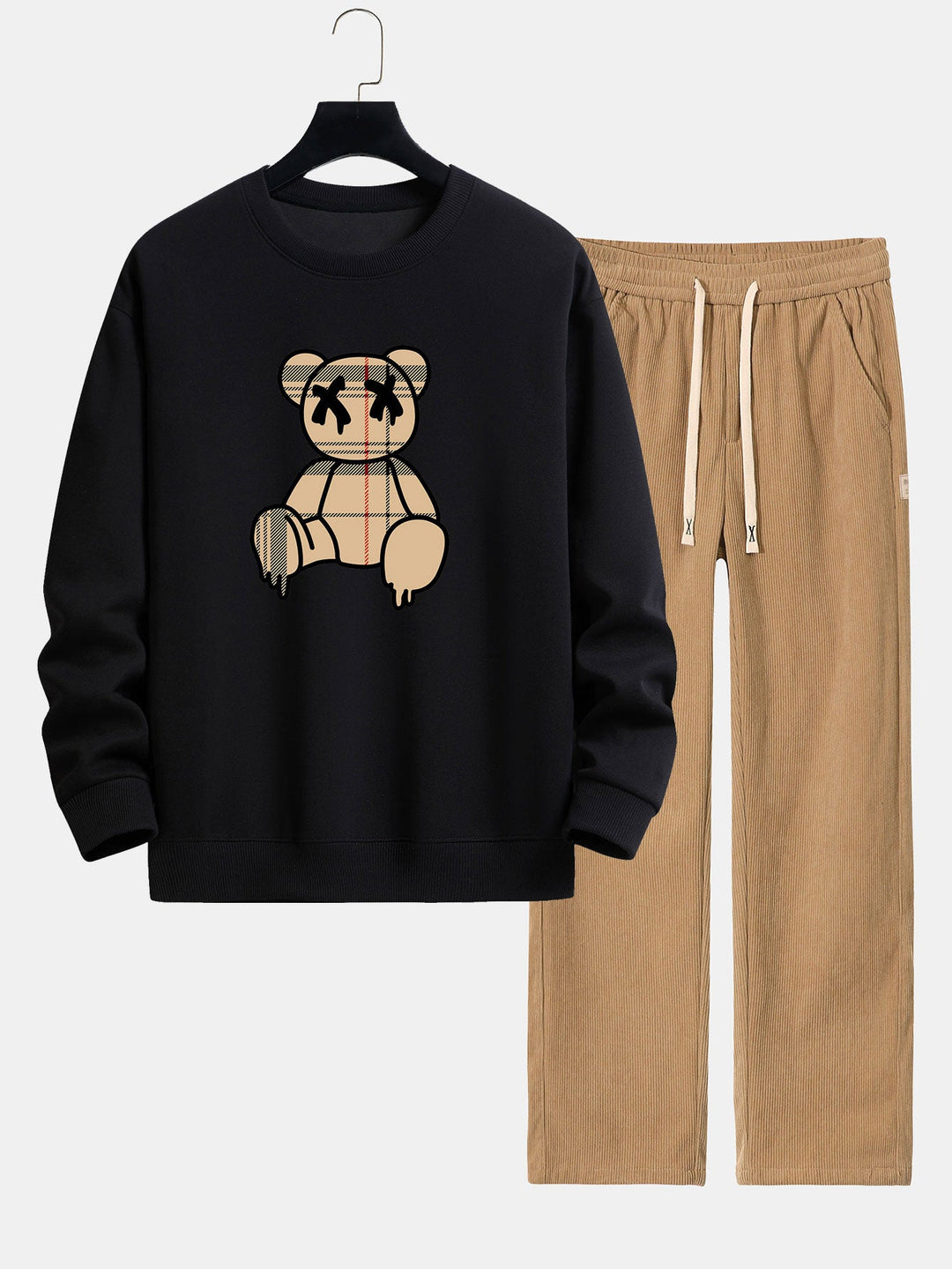 Geruite patroon oplosbare beerprint relax fit sweatshirt & rechte pijpen corduroy broek
