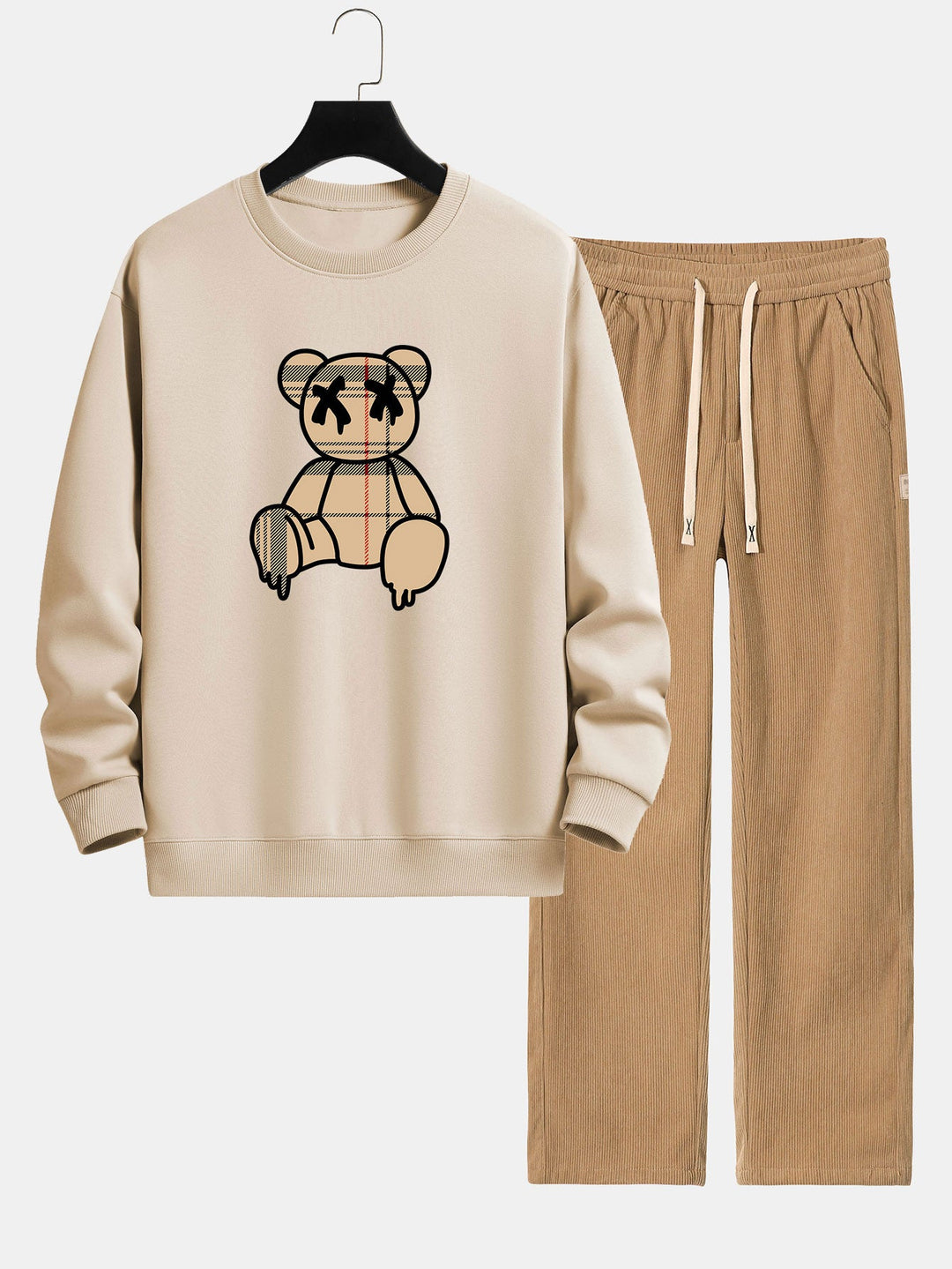 Geruite patroon oplosbare beerprint relax fit sweatshirt & rechte pijpen corduroy broek