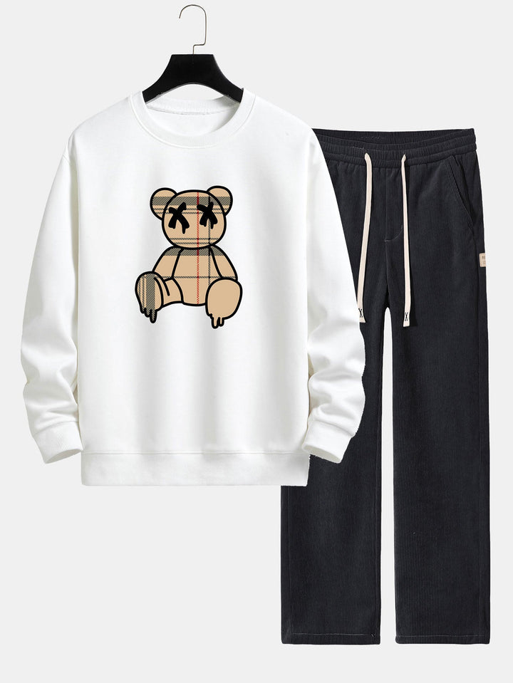 Geruite patroon oplosbare beerprint relax fit sweatshirt & rechte pijpen corduroy broek