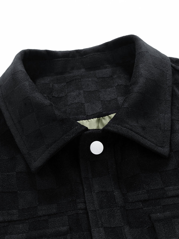 Jacket with faux suede pocket with checkered print