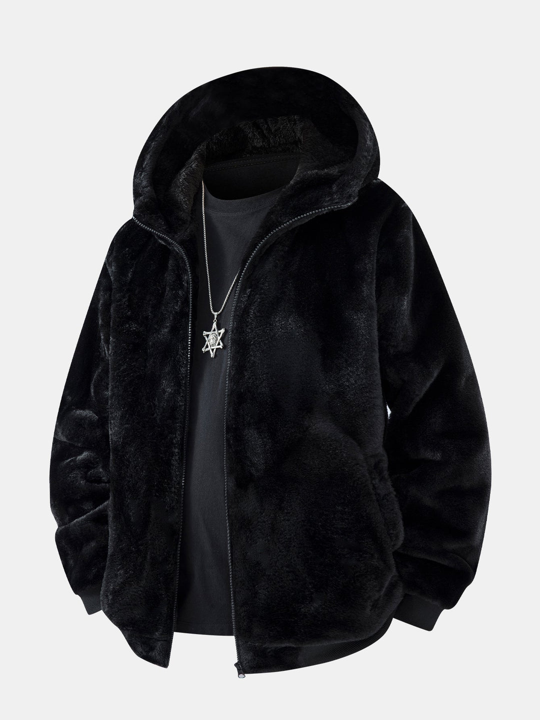 Animal print faux fur quilted jacket with hood
