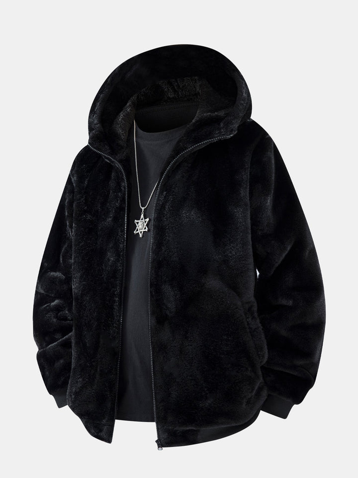 Animal print faux fur quilted jacket with hood