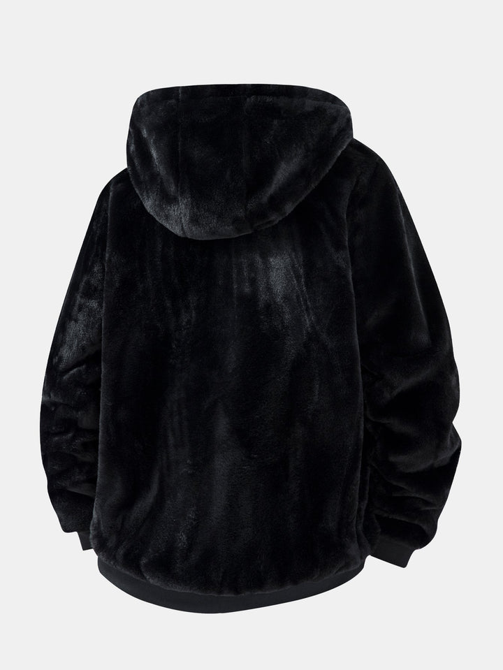 Animal print faux fur quilted jacket with hood