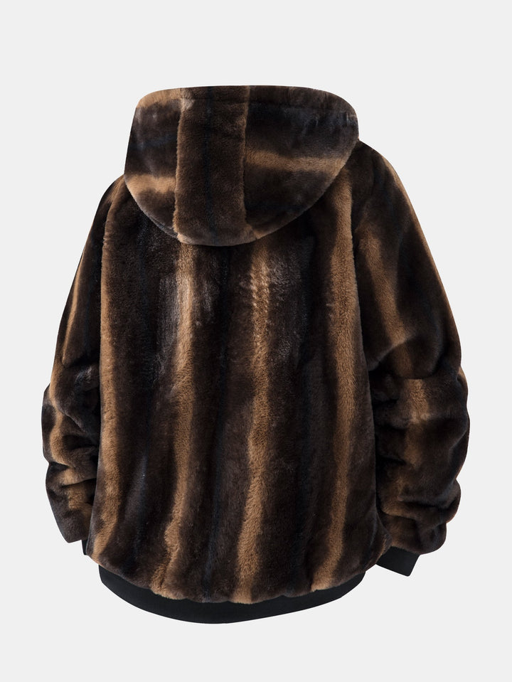Animal print faux fur quilted jacket with hood