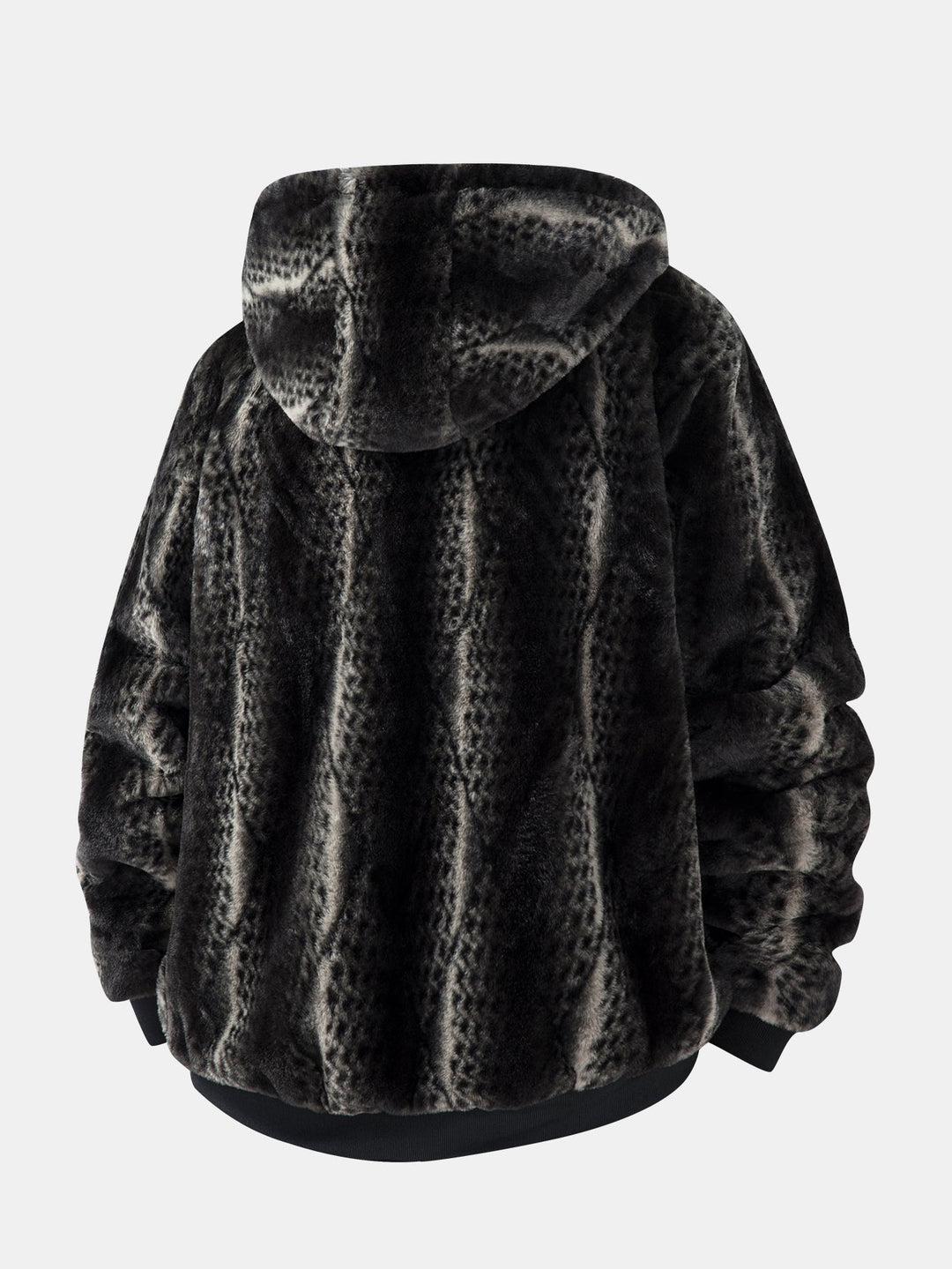 Animal print faux fur quilted jacket with hood