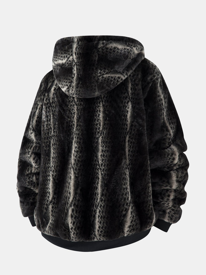 Animal print faux fur quilted jacket with hood