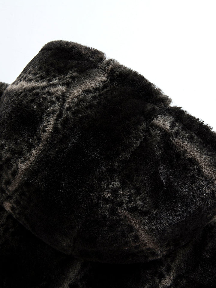 Animal print faux fur quilted jacket with hood