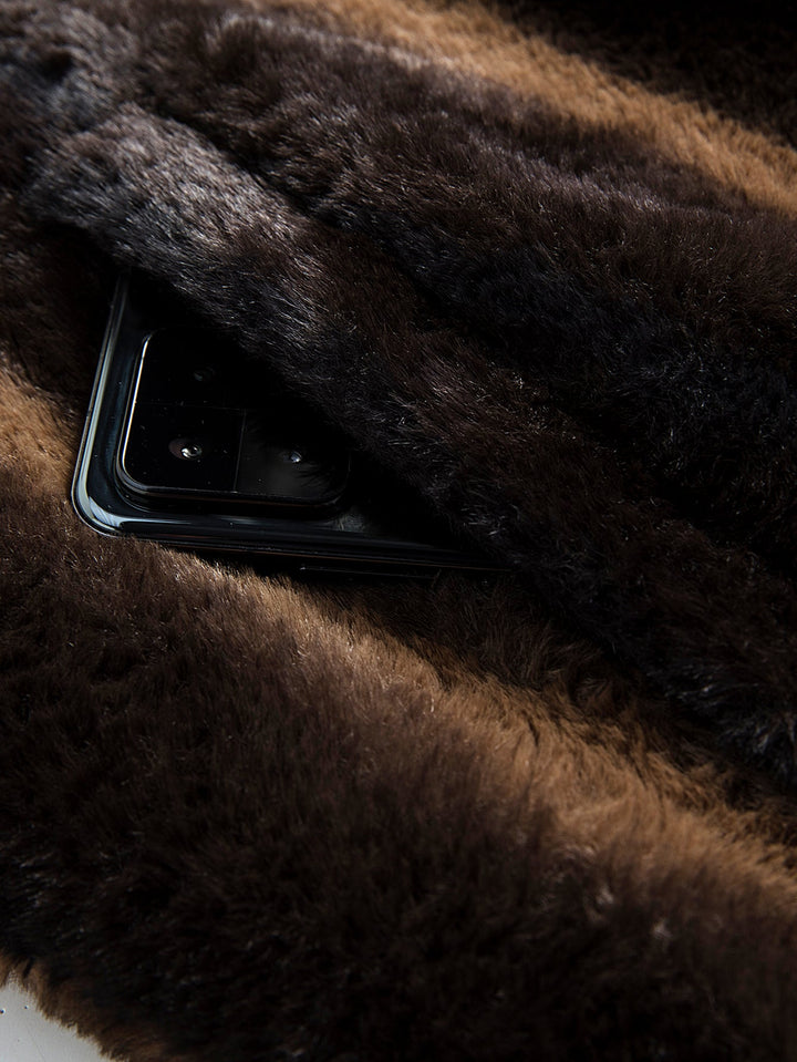 Animal print faux fur quilted jacket with hood