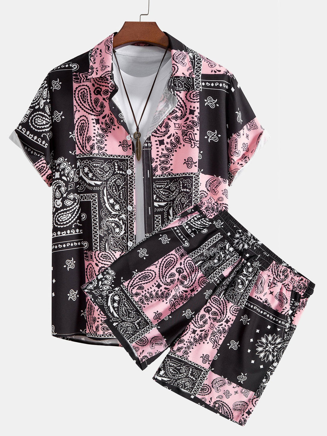 Paisley Print Knop-Up Shirt #Willekeurig Patroon Ontwerp# & Shorts