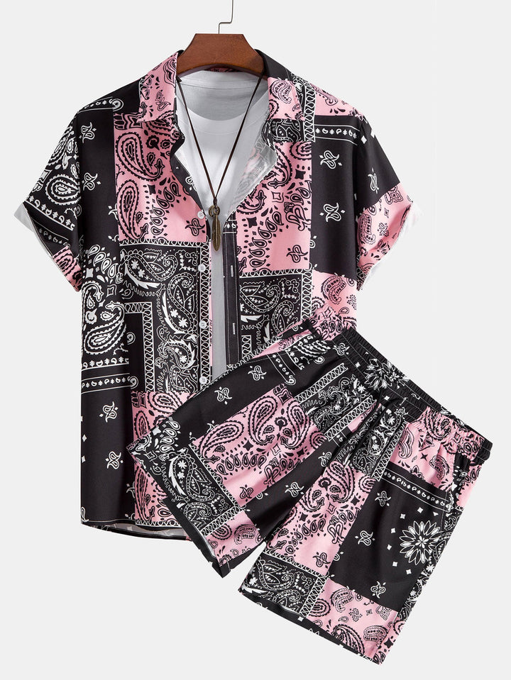 Paisley Print Knop-Up Shirt #Willekeurig Patroon Ontwerp# & Shorts