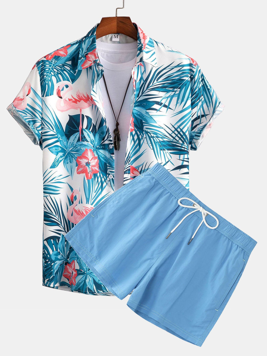 Flamingo Tropisch Print Knop-Up Shirt & Korte Zwemshorts