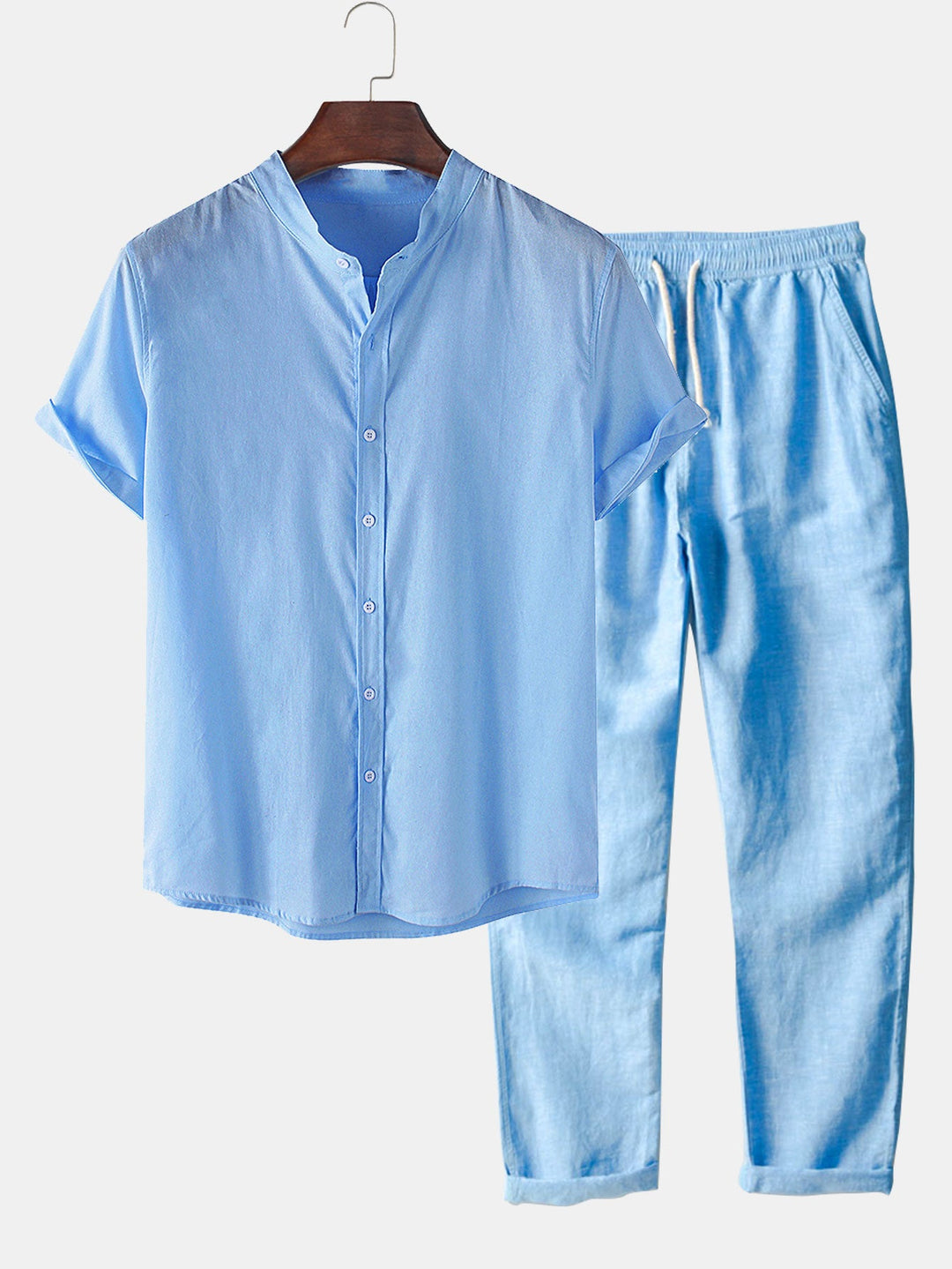 Linen Look Basic T-shirt & Straight Linen Pants