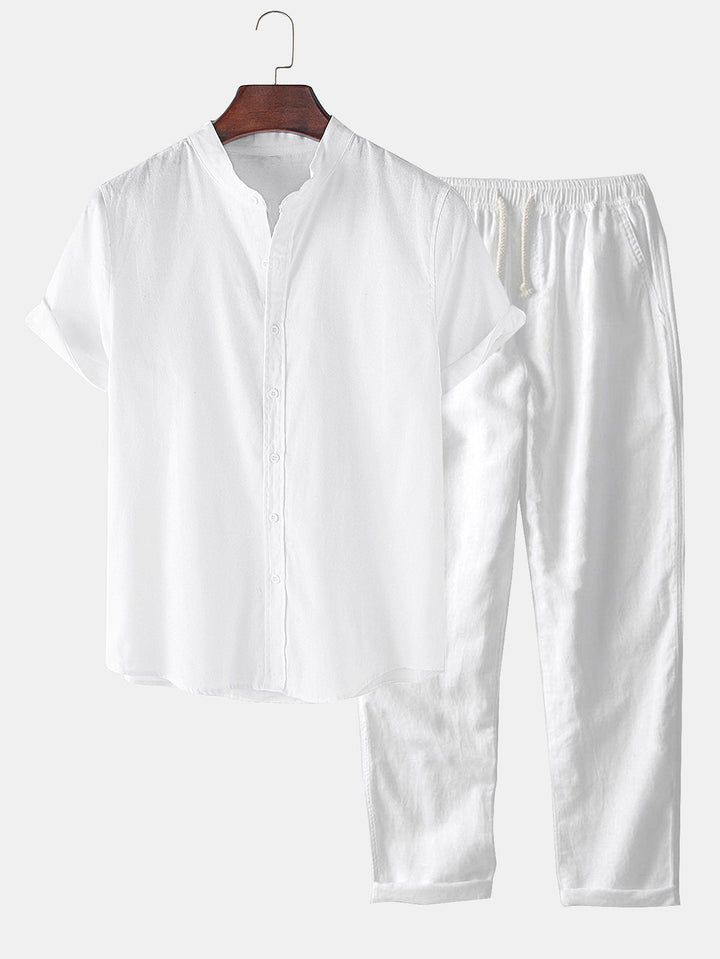 Linen Look Basic T-shirt & Straight Linen Pants
