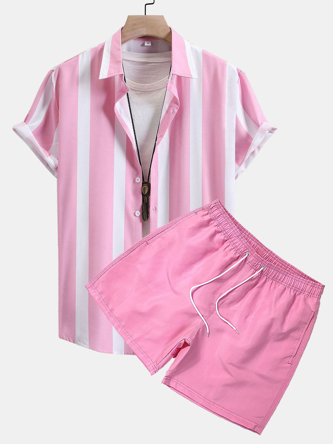 Striped Print Shirt with Buttons & Swim Shorts