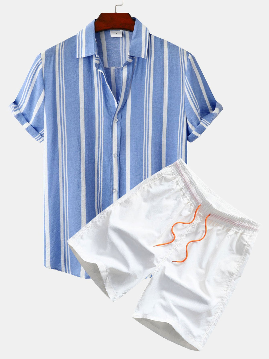 Striped Print Button-Up Shirt & Swim Shorts