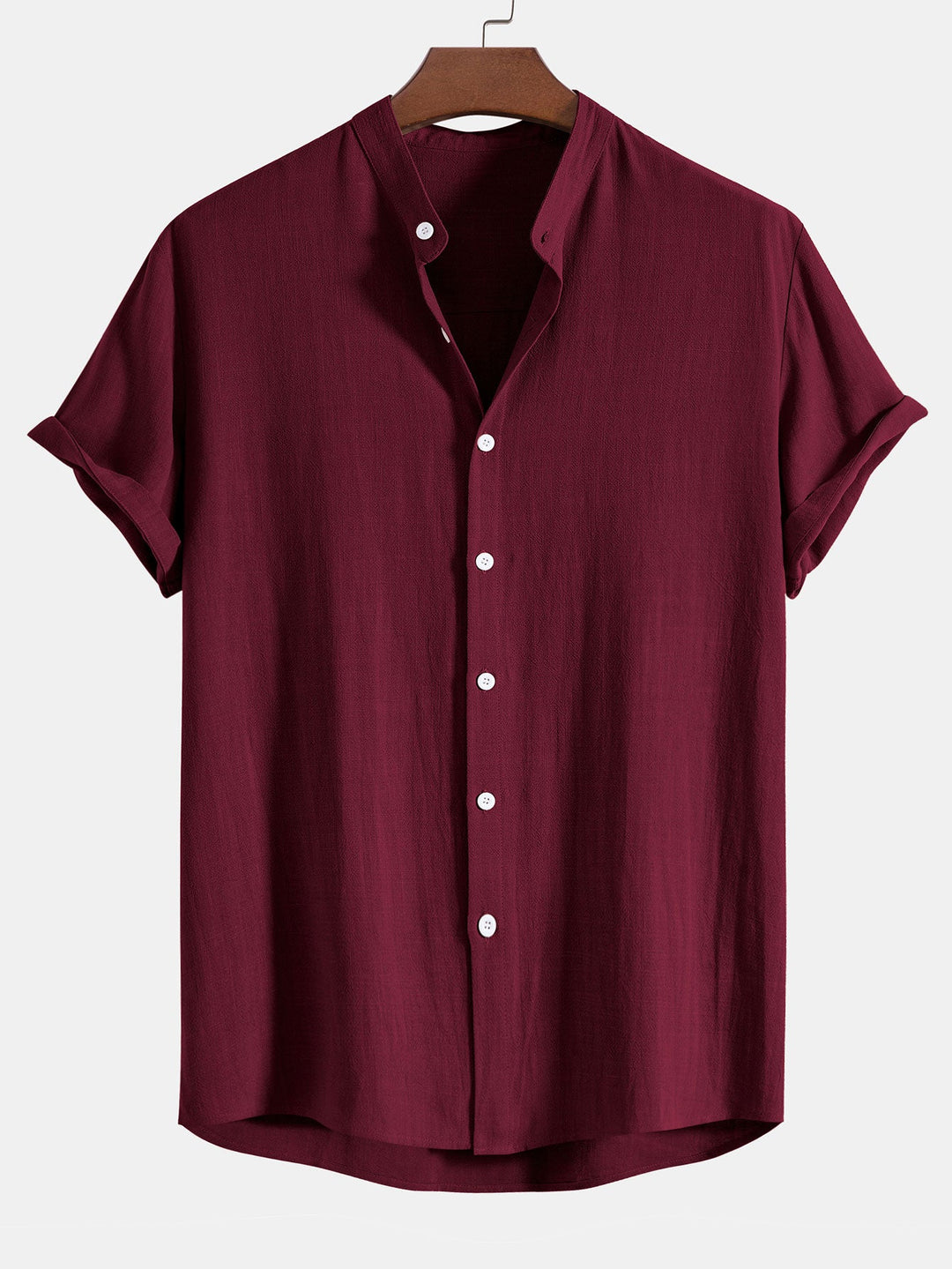 Linnen en Rayon Mix Staande Kraag Shirt & Rechte Pijpen Linnen Broek