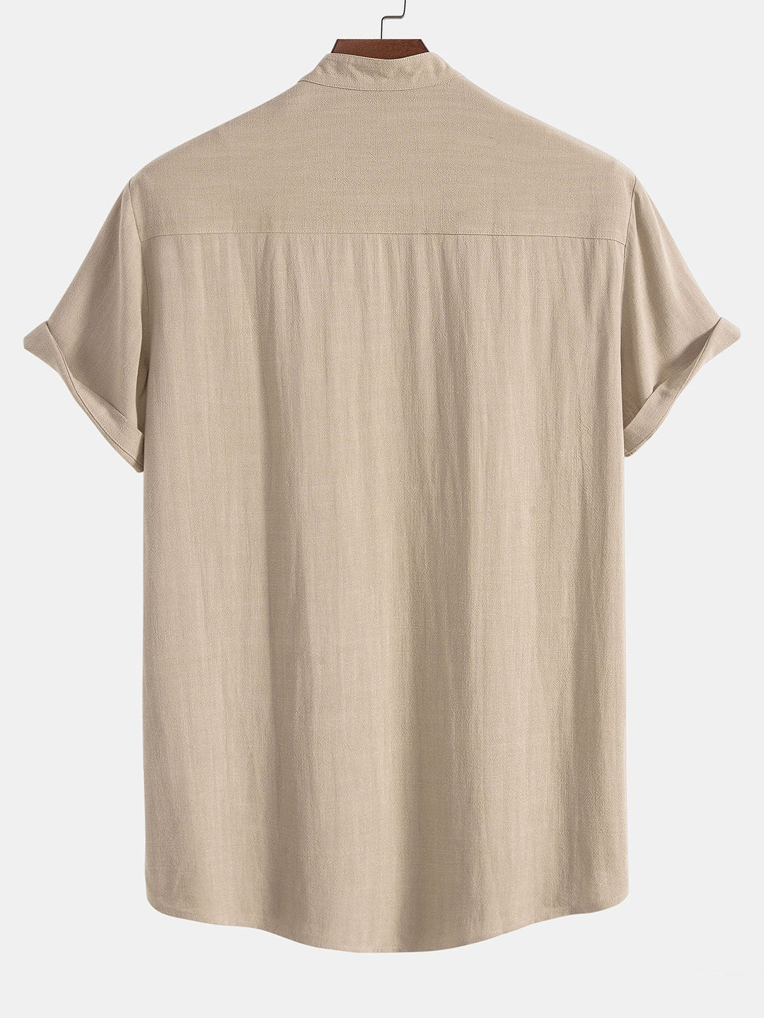 Linnen en Rayon Mix Staande Kraag Shirt & Rechte Pijpen Linnen Broek