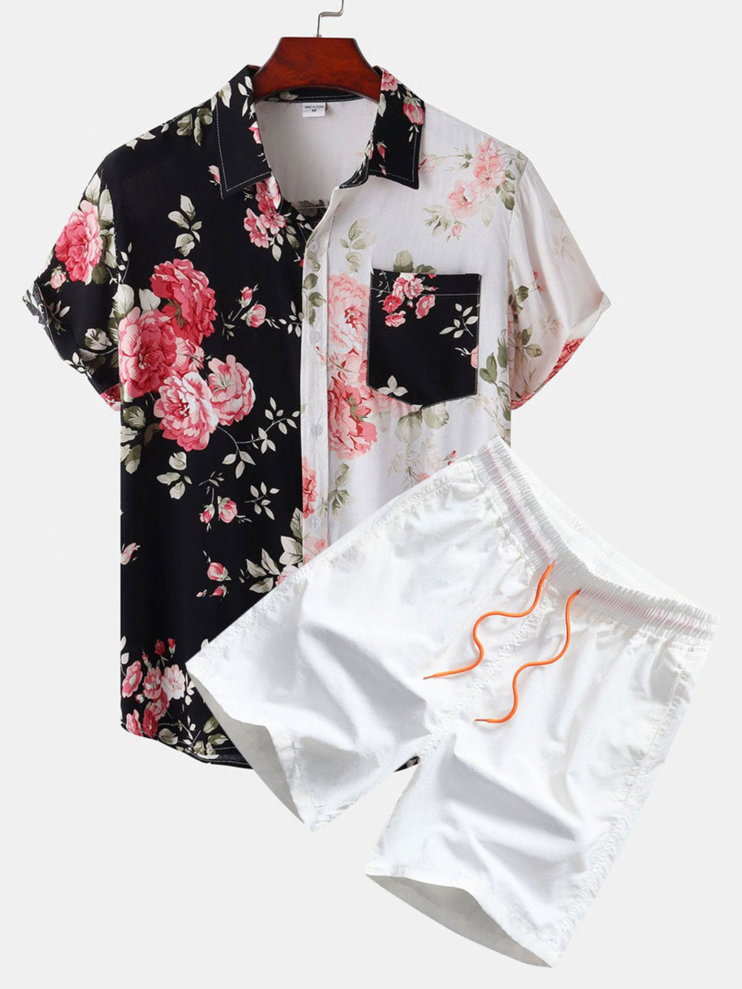 Twee Kleurige Bloemenprint Shirt & Zwemshorts
