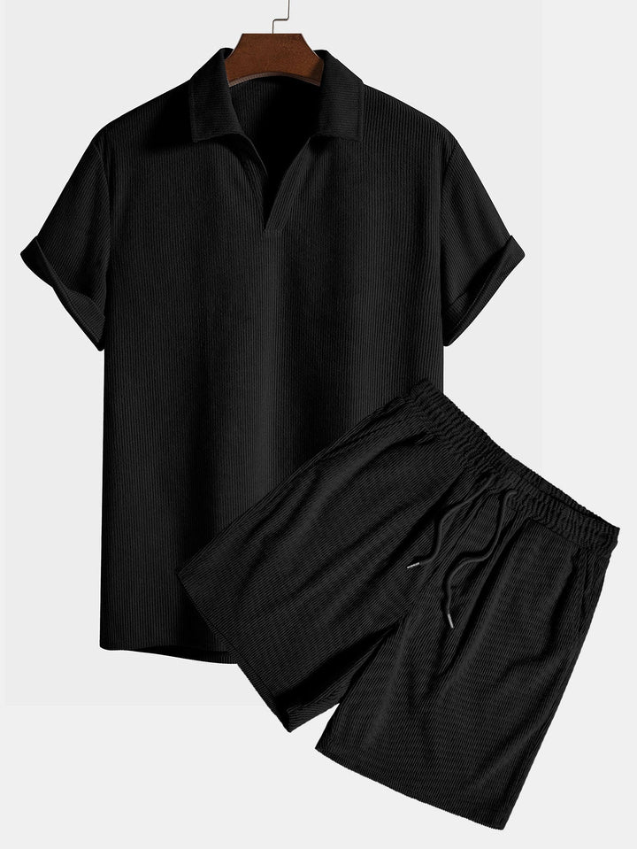 Korte Mouwen Corduroy Polo Shirt & Corduroy Korte Broek