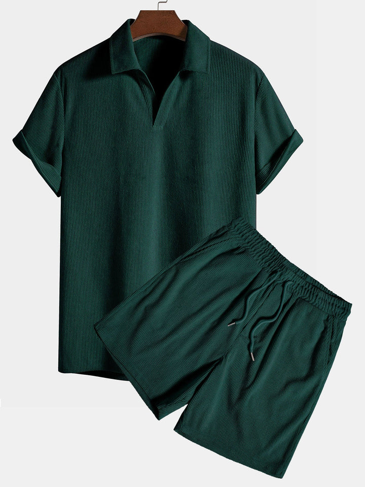 Korte Mouwen Corduroy Polo Shirt & Corduroy Korte Broek