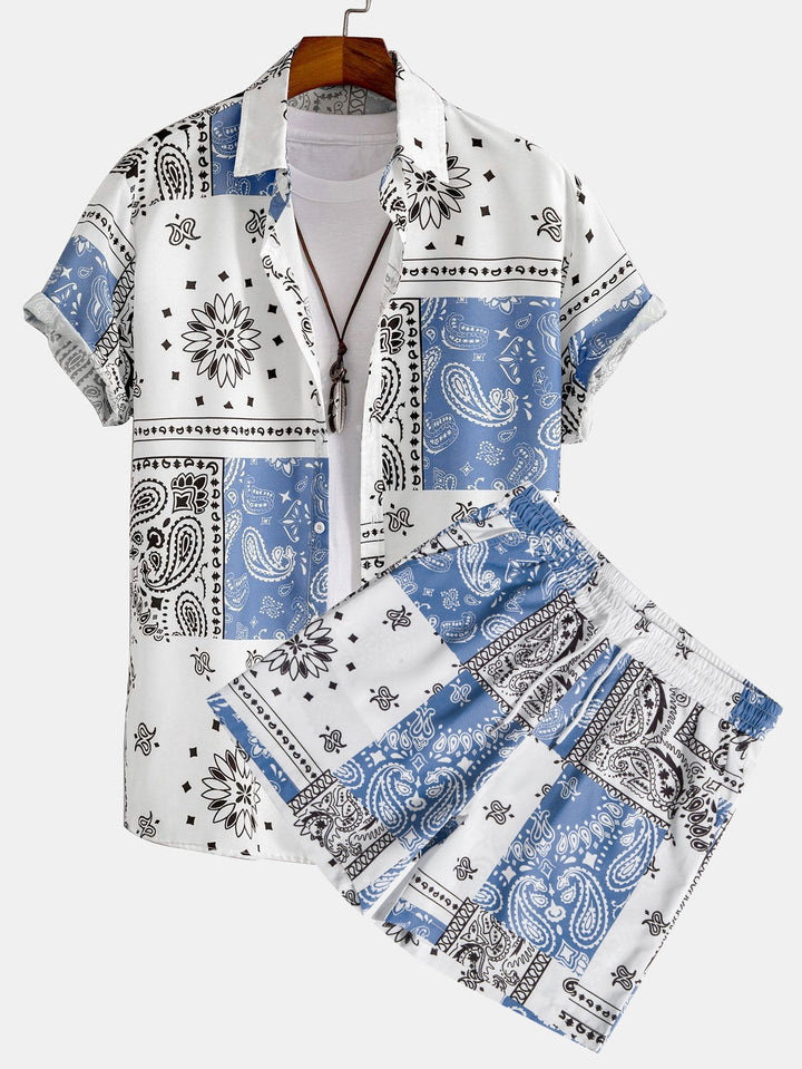 Paisley Print Knop-Up Shirt #Willekeurig Patroon Ontwerp# & Shorts