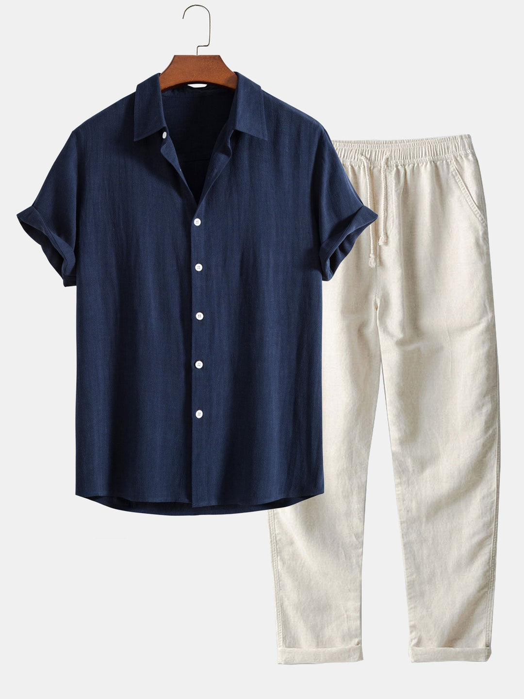 Linen Rayon Shirt & Straight-Leg Linen Pants