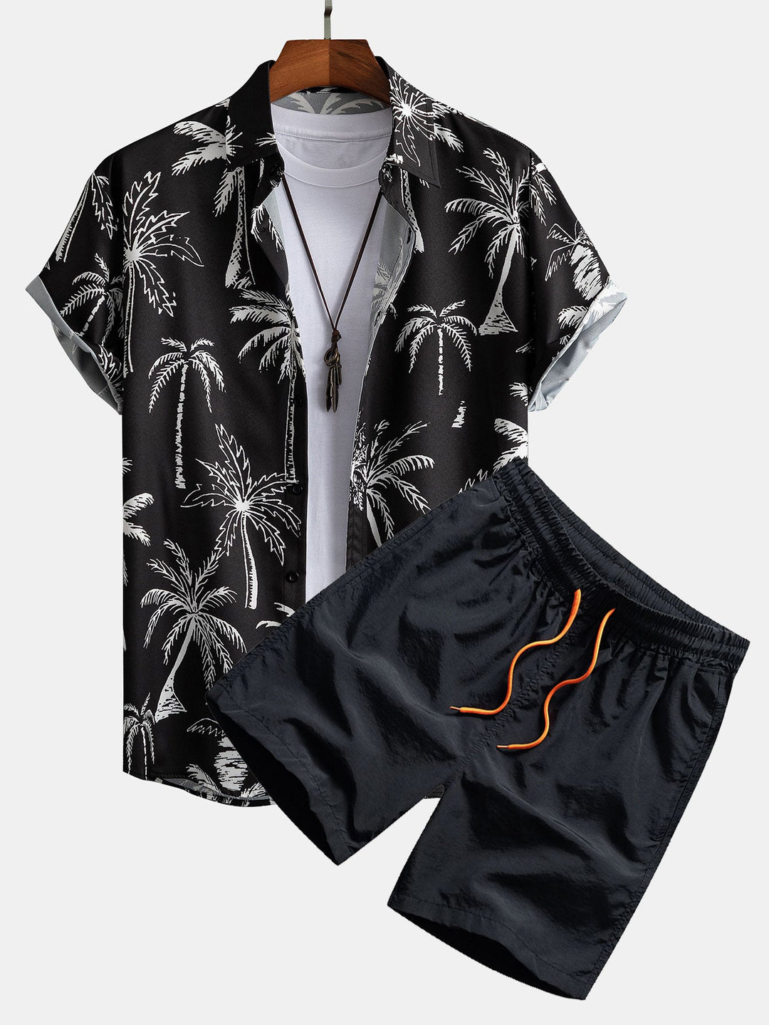 Palm Tree Print Button-Down Shirt & Swim Shorts