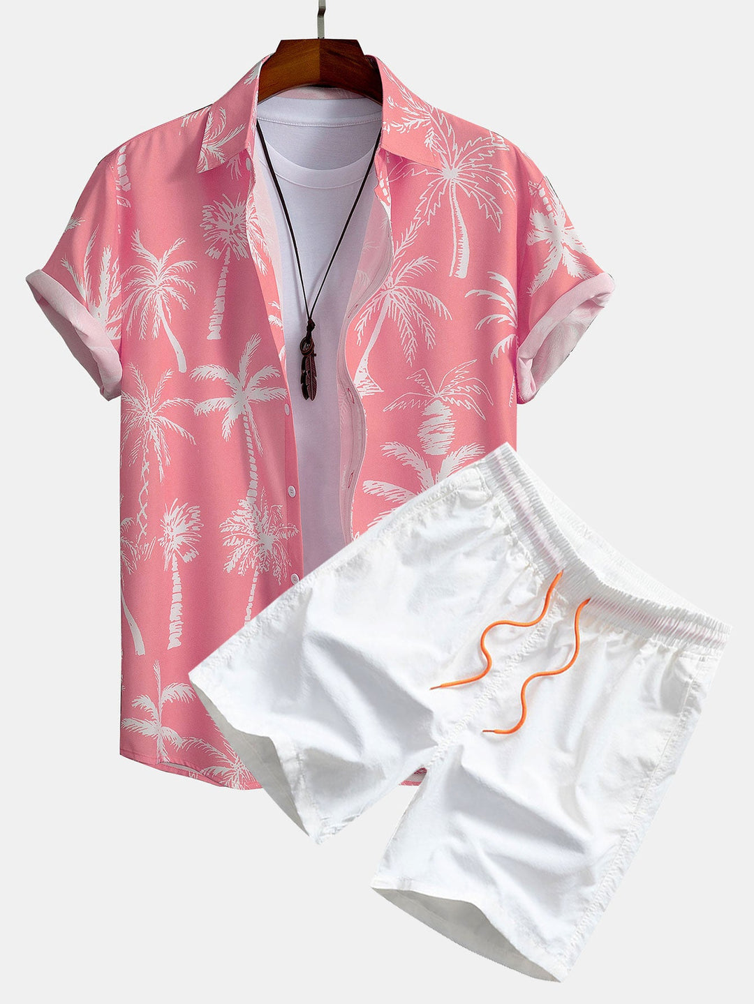 Palm Tree Print Button-Down Shirt & Swim Shorts