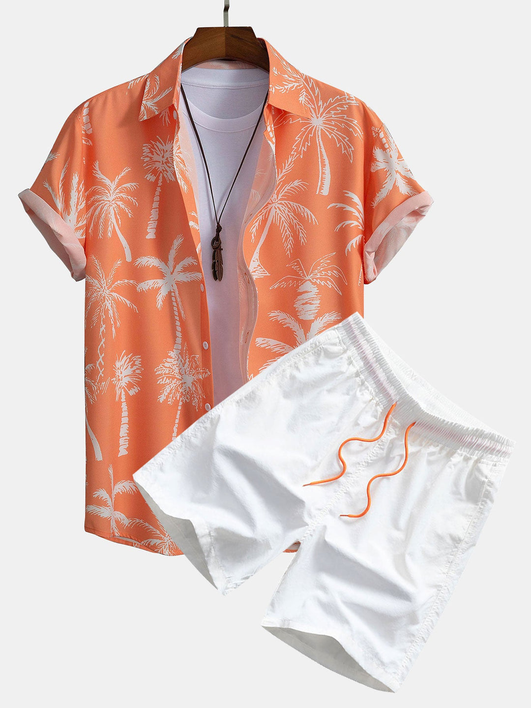 Palm Tree Print Button-Down Shirt & Swim Shorts