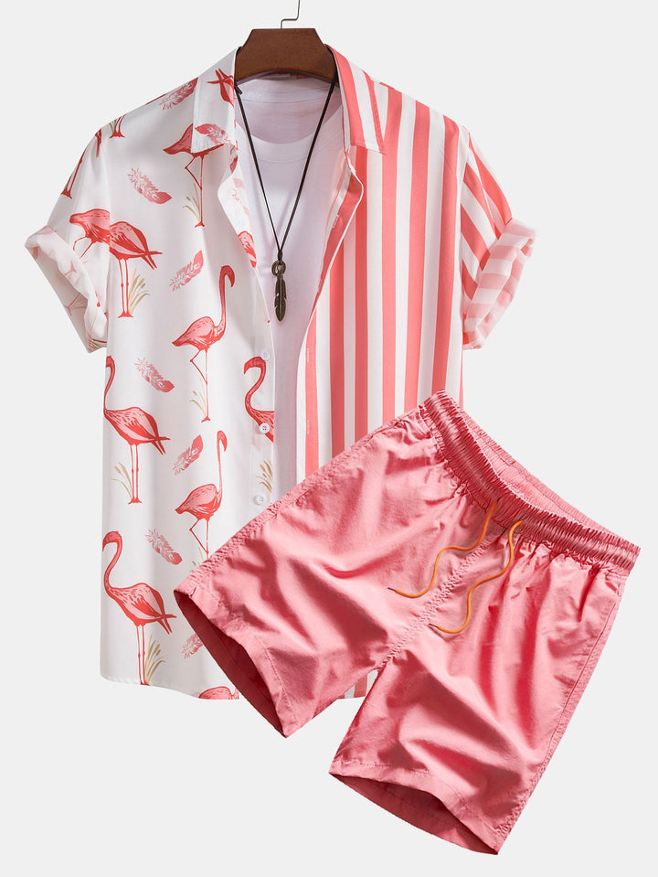Flamingo Stripe Paneel Shirt & Zwemshorts