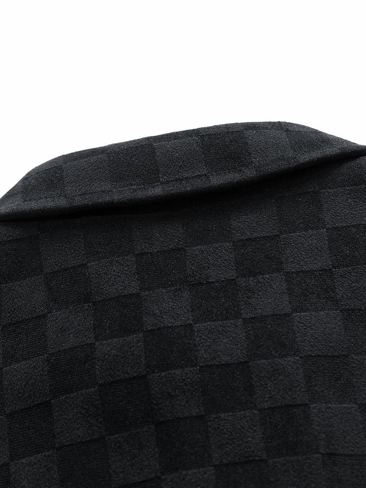 Jacket with faux suede pocket with checkered print