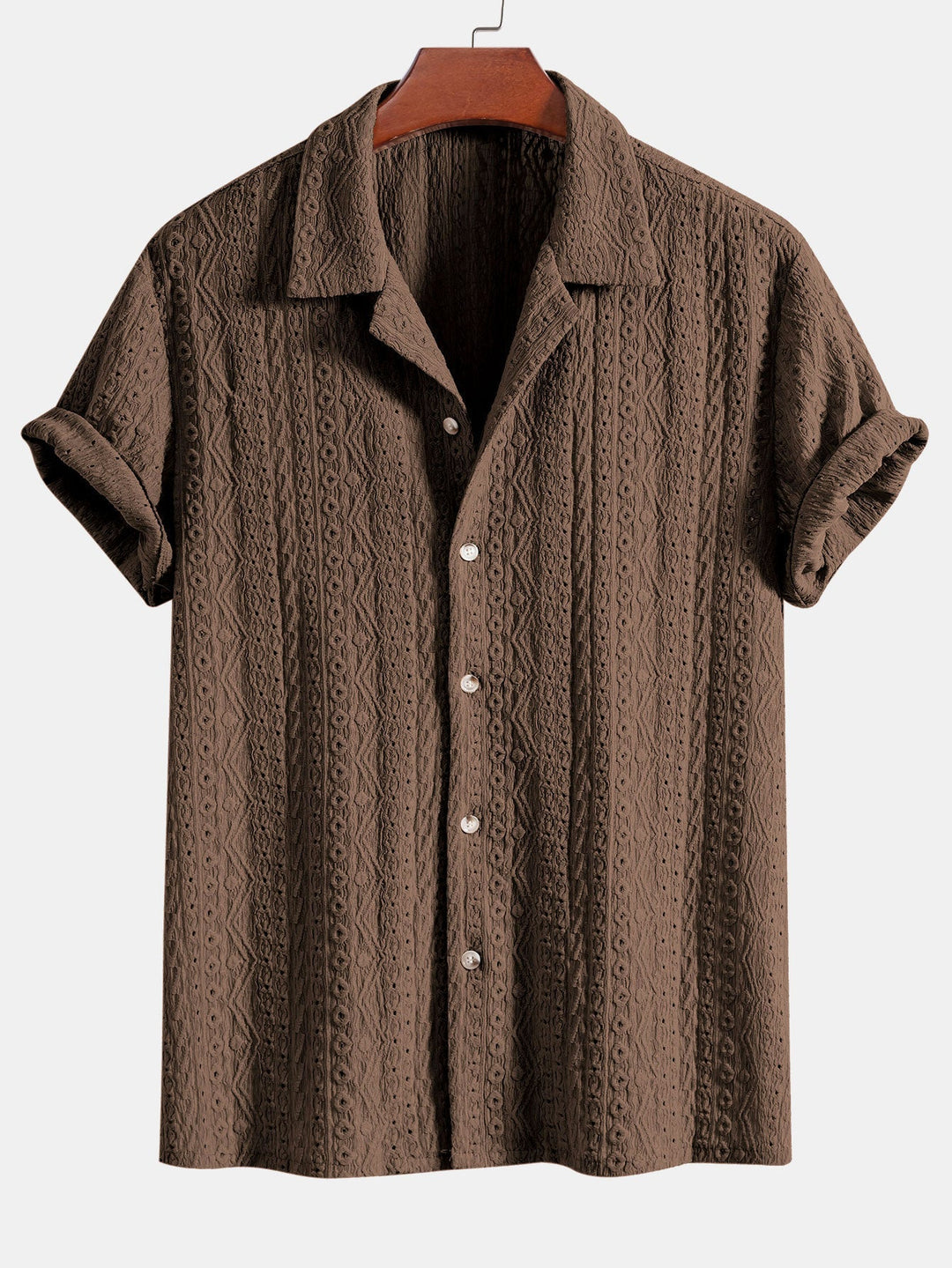 Geometrisch Jacquard Textuur Cubaanse Shirt & Rechte Pijpen Linnen Broek
