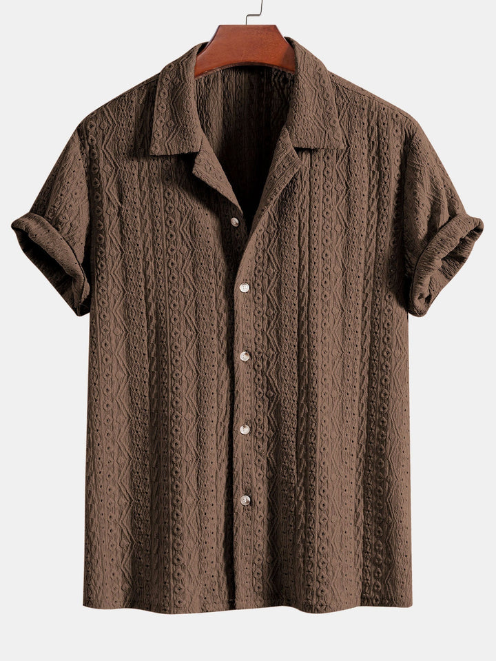 Geometrisch Jacquard Textuur Cubaanse Shirt & Rechte Pijpen Linnen Broek