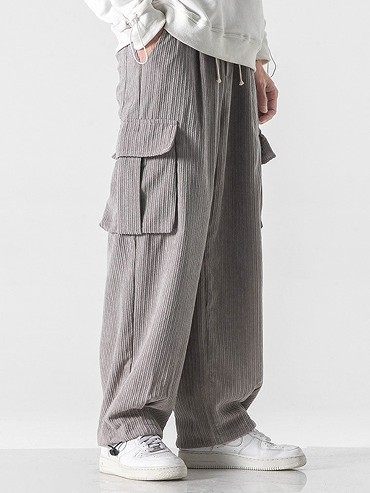 Relaxed Fit Touwsluiting Hem Corduroy Cargo Broek