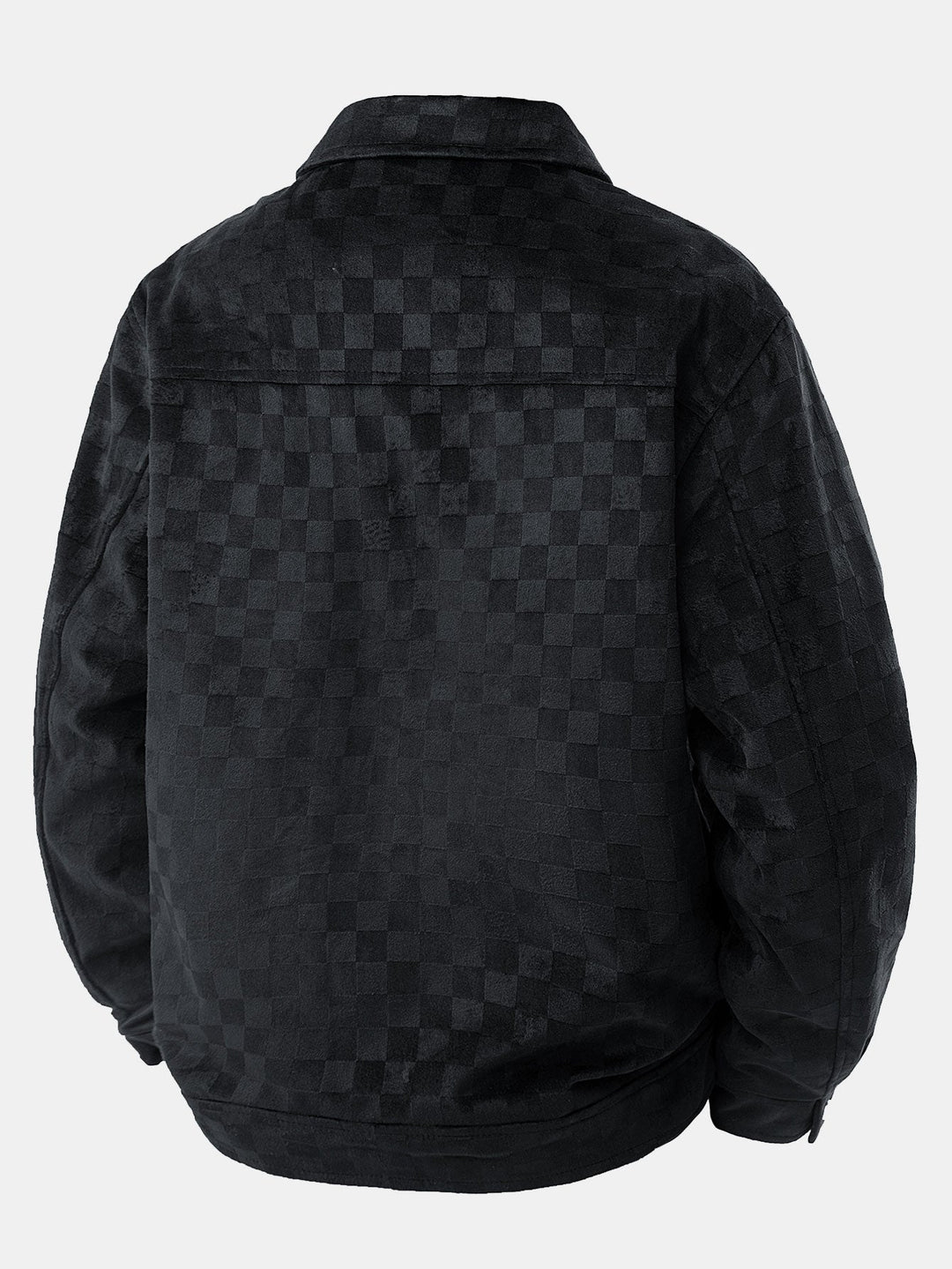 Jacket with faux suede pocket with checkered print