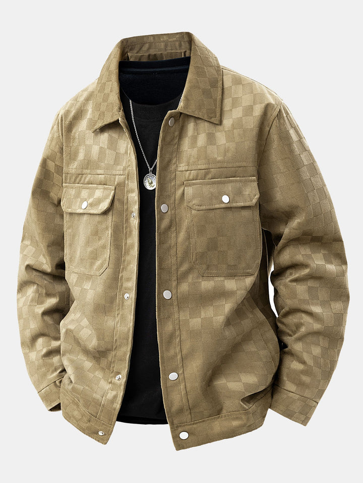 Jacket with faux suede pocket with checkered print