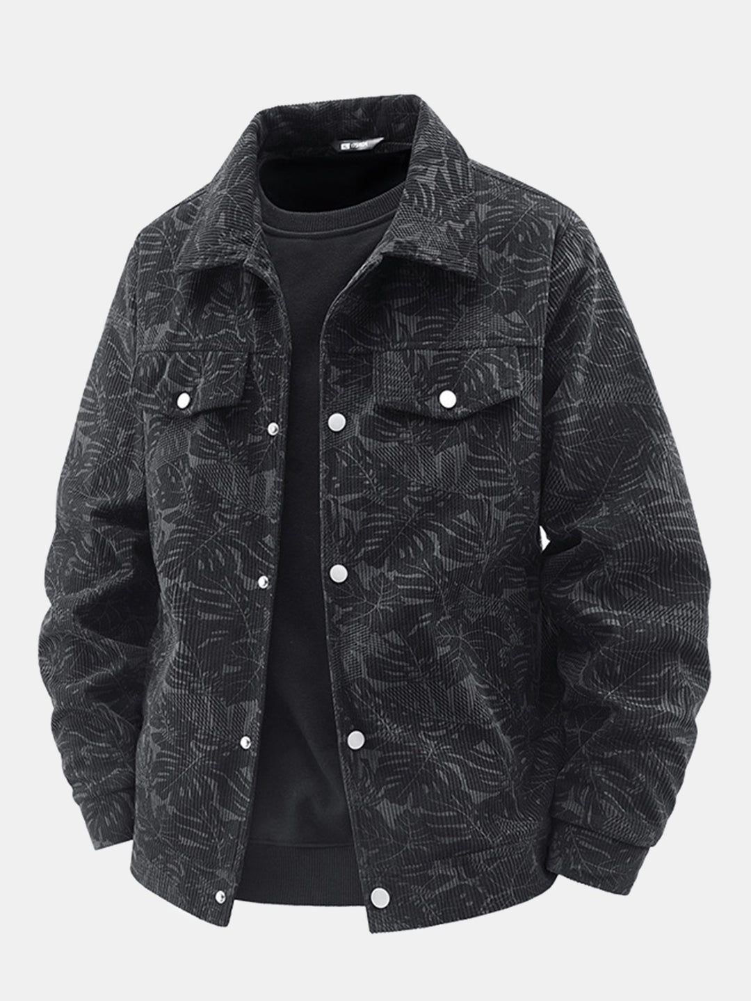 Corduroy jacket with leaf print