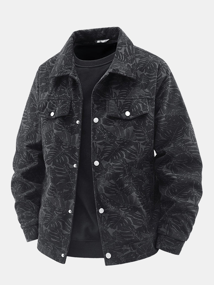 Corduroy jacket with leaf print