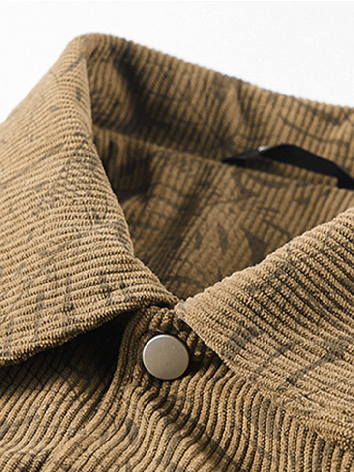 Corduroy jacket with leaf print