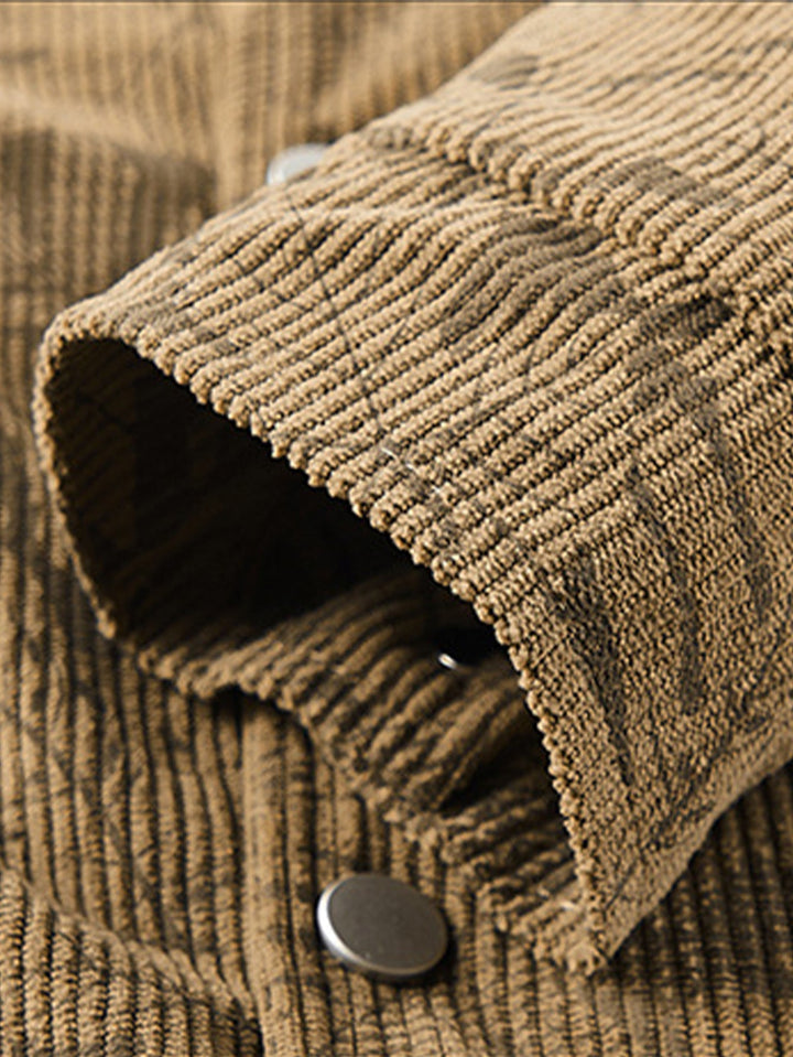 Corduroy jacket with leaf print