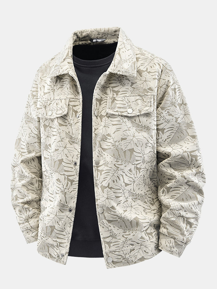 Corduroy jacket with leaf print
