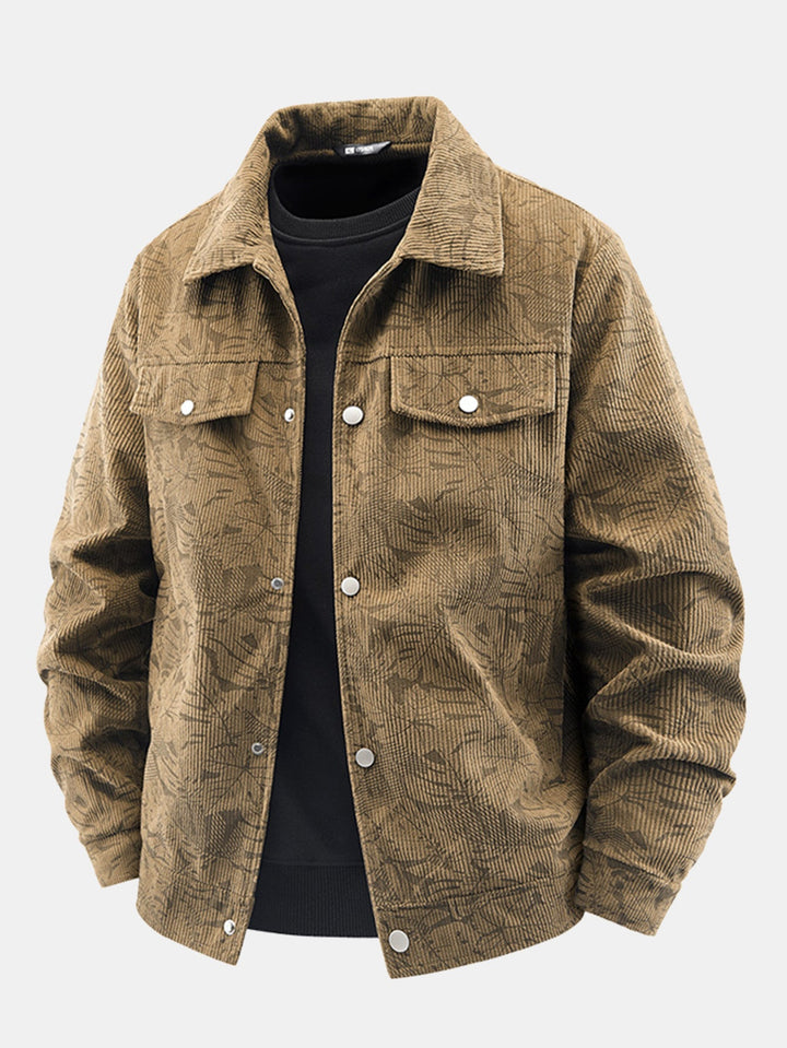 Corduroy jacket with leaf print