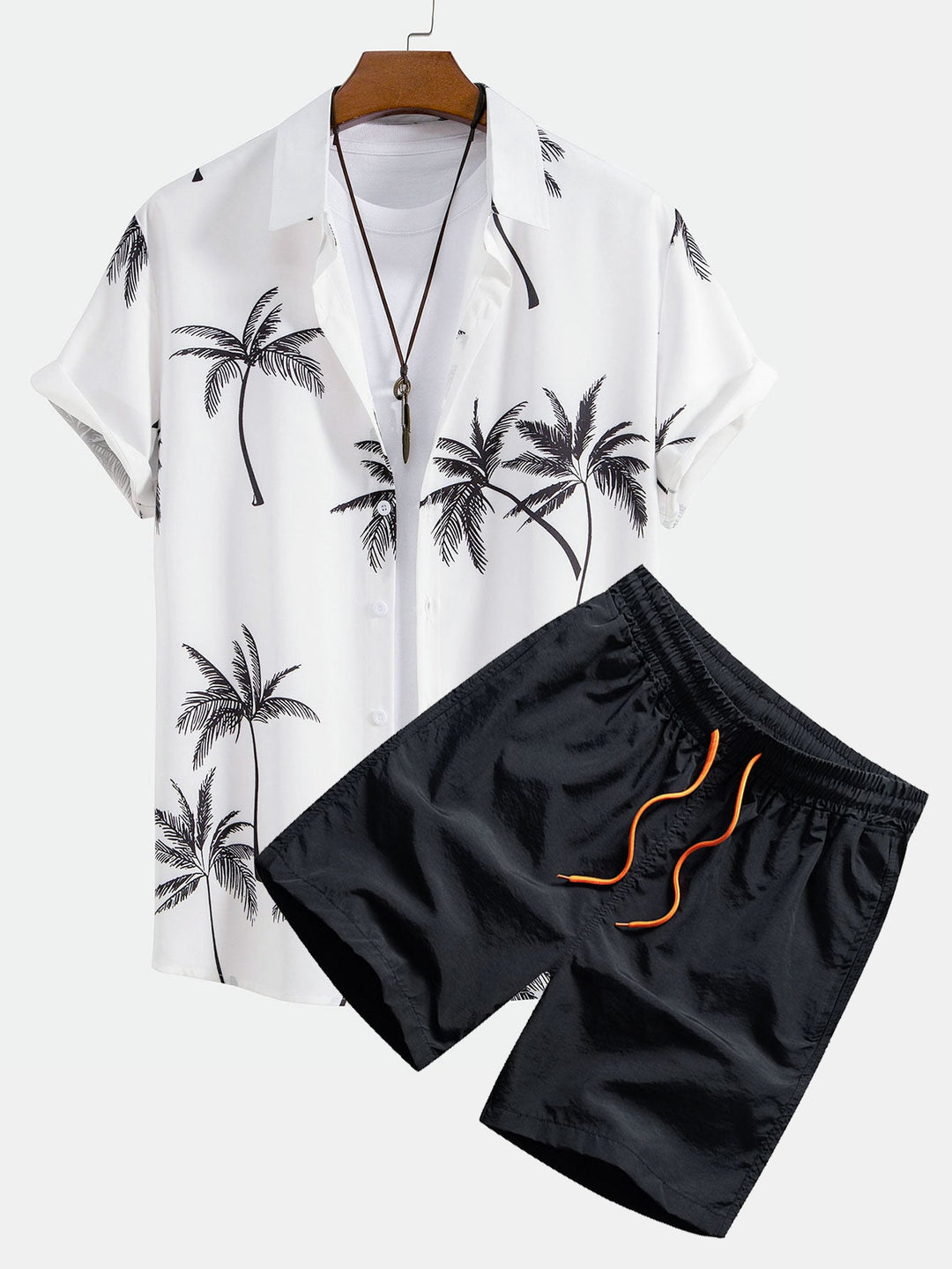 Palmboomprint Overhemd met Knopen & Zwemshorts