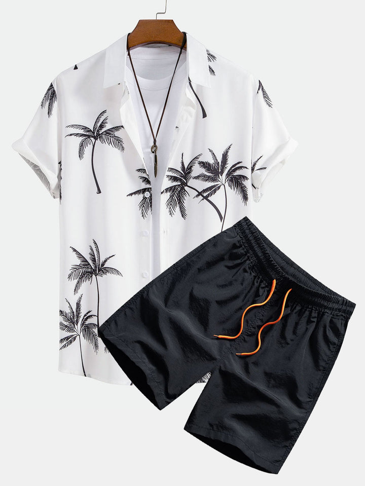 Palmboomprint Overhemd met Knopen & Zwemshorts