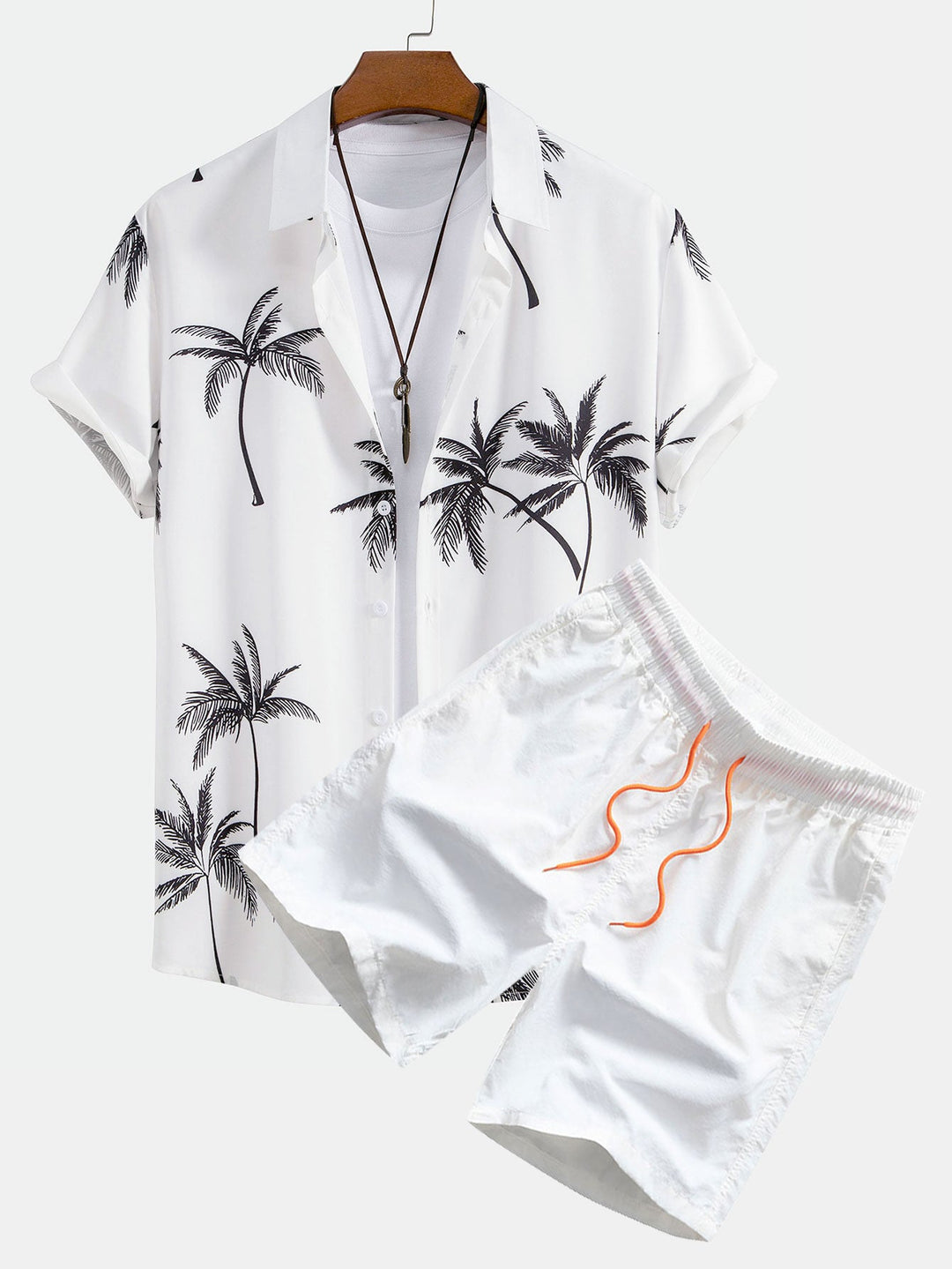 Palmboomprint Overhemd met Knopen & Zwemshorts