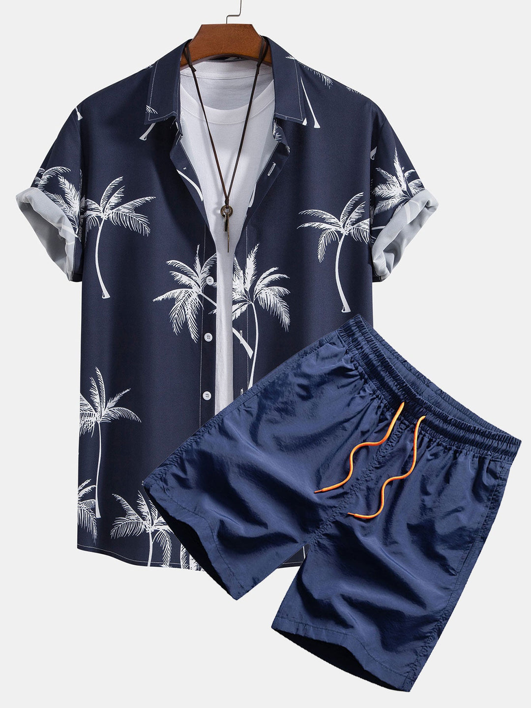 Palmboomprint Overhemd met Knopen & Zwemshorts